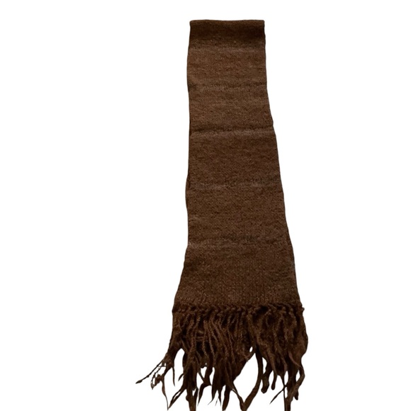 Vintage Brown wool chunky knit tassel winter scarf 58”x7 - Picture 2 of 3